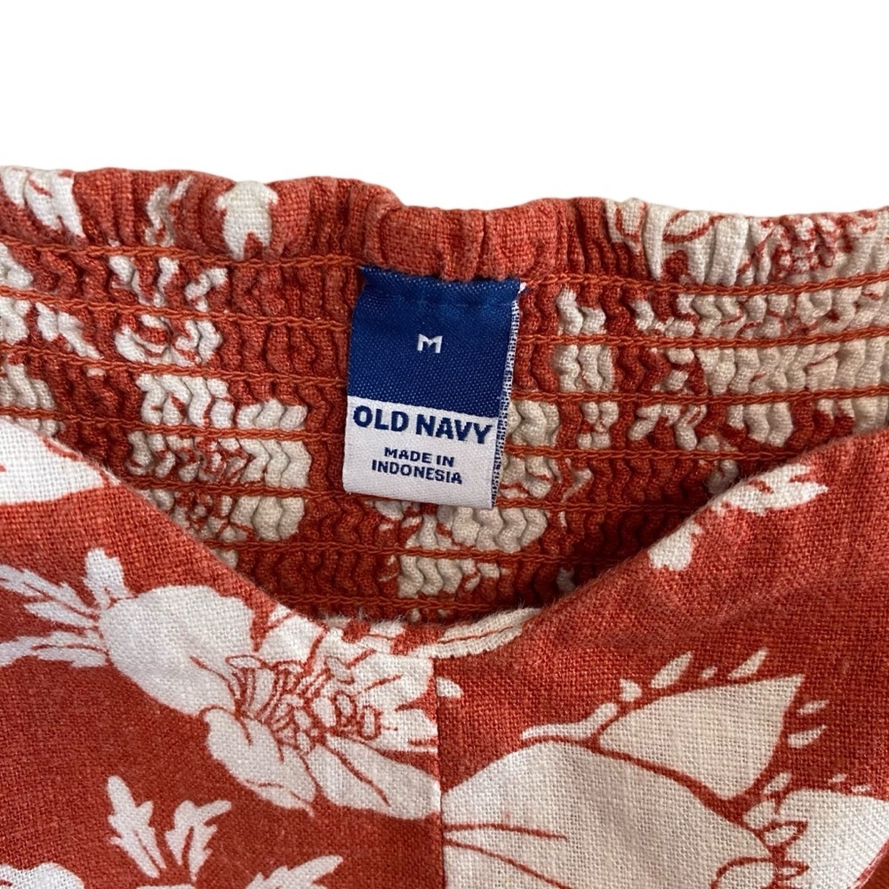 Old Navy - Orange/White Floral Print Linen Blend Midi Dress - M - Picture 6 of 7